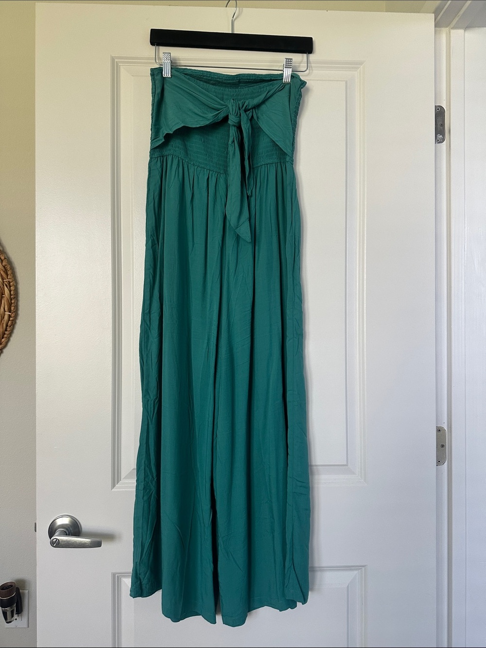 Cupshe Teal Strapless Wide-Leg Jumpsuit with Tie Waist